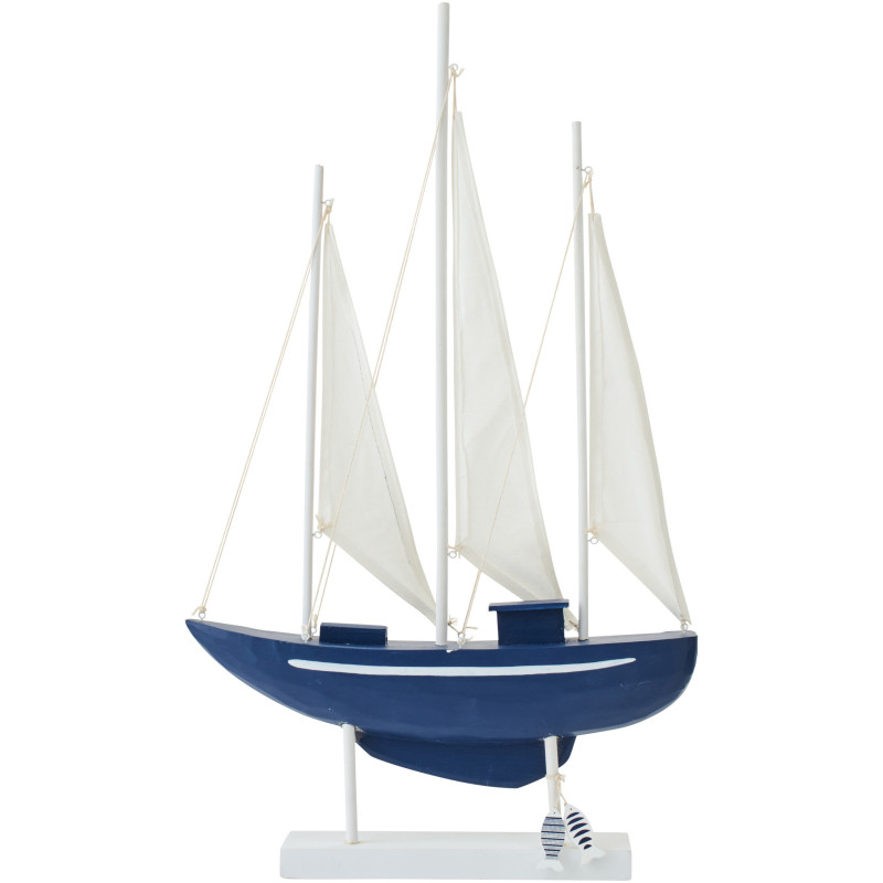 Grand Voilier déco bord de mer sur pied 42 cm Bois de pin Bleu Blanc Nautilia 