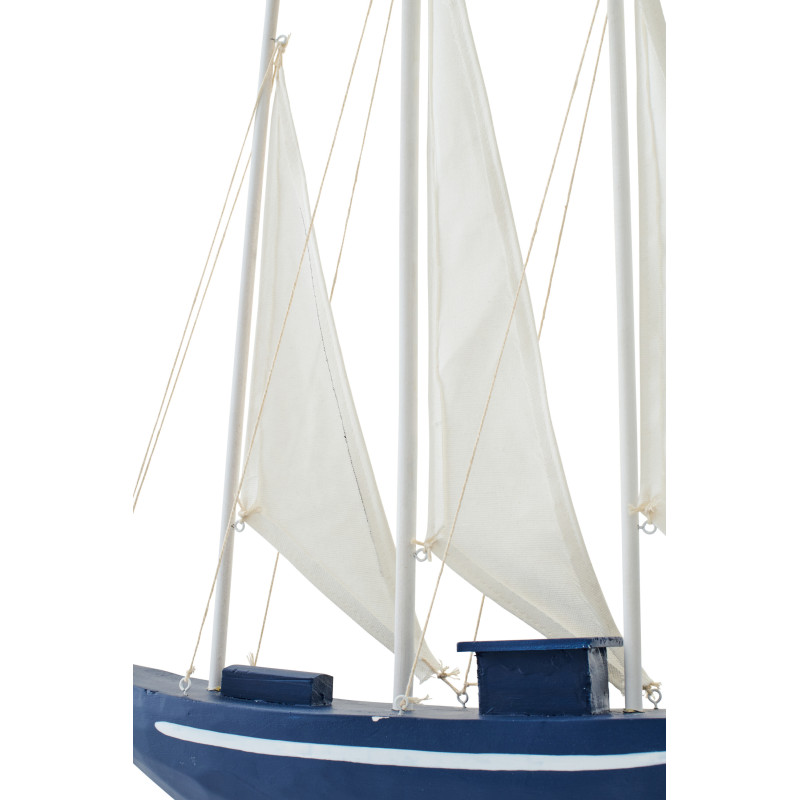 Grand Voilier déco bord de mer sur pied 42 cm Bois de pin Bleu Blanc Nautilia 