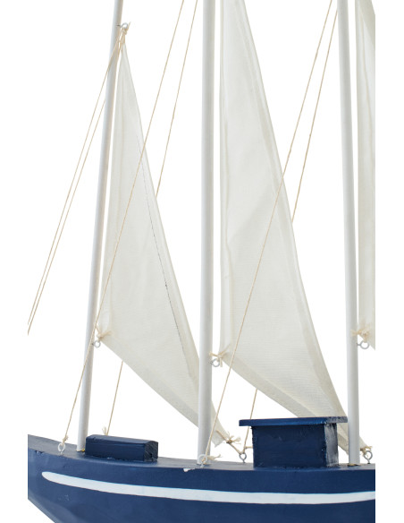 Grand Voilier déco bord de mer sur pied 42 cm Bois de pin Bleu Blanc Nautilia 