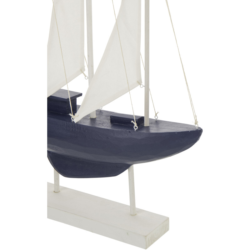 Grand Voilier déco bord de mer sur pied 42 cm Bois de pin Bleu Blanc Nautilia 