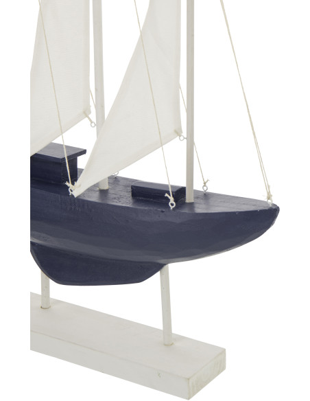Grand Voilier déco bord de mer sur pied 42 cm Bois de pin Bleu Blanc Nautilia 