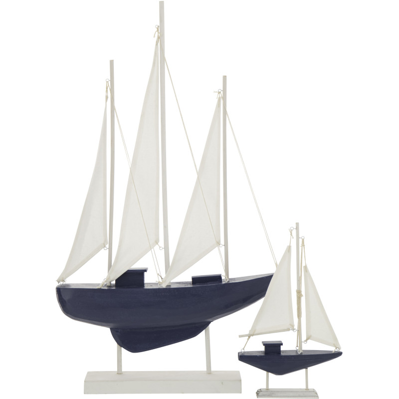 Grand Voilier déco bord de mer sur pied 42 cm Bois de pin Bleu Blanc Nautilia 