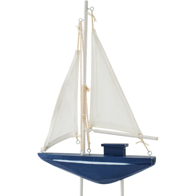Voilier déco bord de mer sur pied 19 cm Bois de pin Bleu Blanc Nautilia 