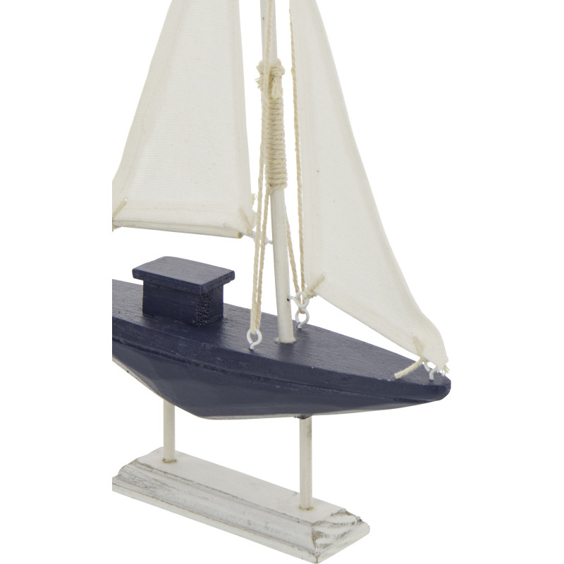 Voilier déco bord de mer sur pied 19 cm Bois de pin Bleu Blanc Nautilia 