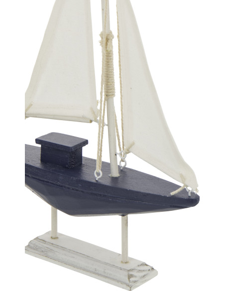 Voilier déco bord de mer sur pied 19 cm Bois de pin Bleu Blanc Nautilia 