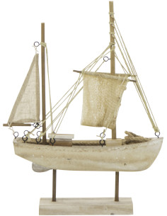 Bateau déco vintage sur pied 28 cm Bois MDF Naturel Blanchi Corde Naturel Nautilia 