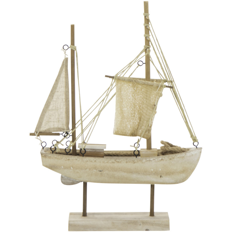 Bateau déco vintage sur pied 28 cm Bois MDF Naturel Blanchi Corde Naturel Nautilia 