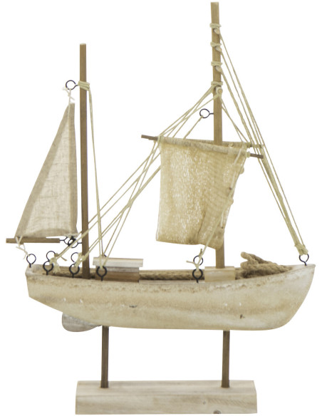 Bateau déco vintage sur pied 28 cm Bois MDF Naturel Blanchi Corde Naturel Nautilia 