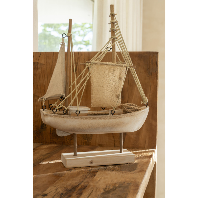 Bateau déco vintage sur pied 28 cm Bois MDF Naturel Blanchi Corde Naturel Nautilia 