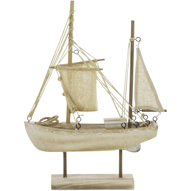 Bateau déco vintage sur pied 28 cm Bois MDF Naturel Blanchi Corde Naturel Nautilia 