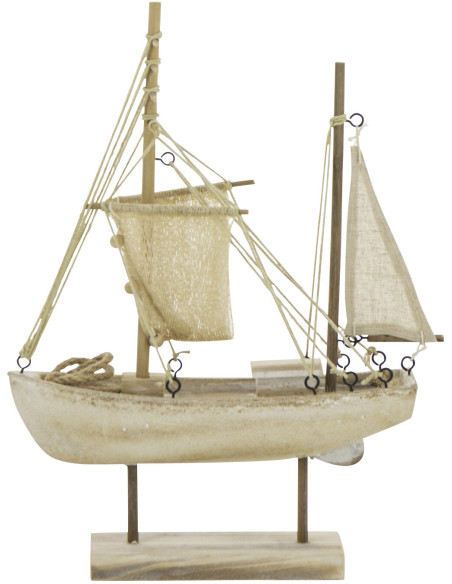 Bateau déco vintage sur pied 28 cm Bois MDF Naturel Blanchi Corde Naturel Nautilia 