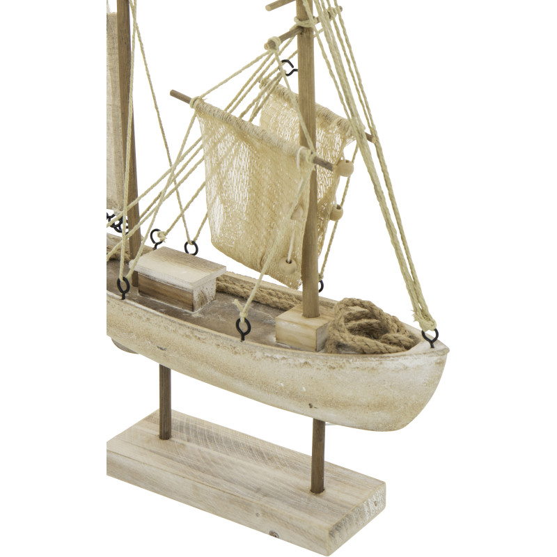 Bateau déco vintage sur pied 28 cm Bois MDF Naturel Blanchi Corde Naturel Nautilia 