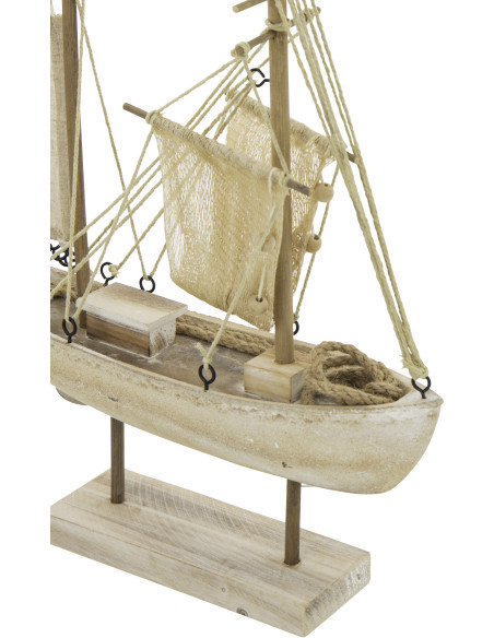 Bateau déco vintage sur pied 28 cm Bois MDF Naturel Blanchi Corde Naturel Nautilia 
