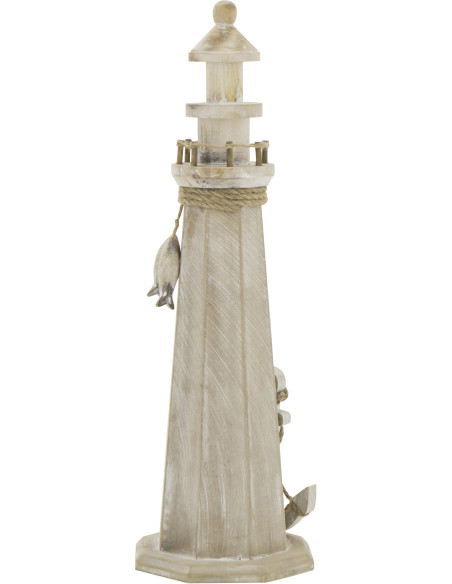 Grand Phare déco bord de mer H 53 cm Bois MDF Naturel Blanchi Corde Tressé Nautilia 