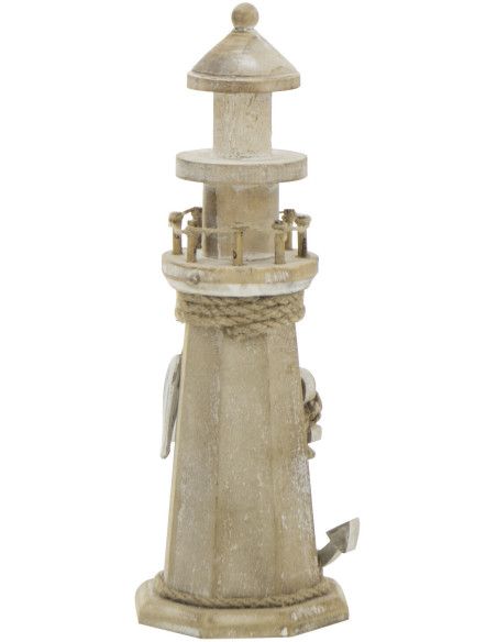 Phare déco bord de mer H 30 cm Bois MDF Naturel Blanchi Corde Tressé Nautilia 