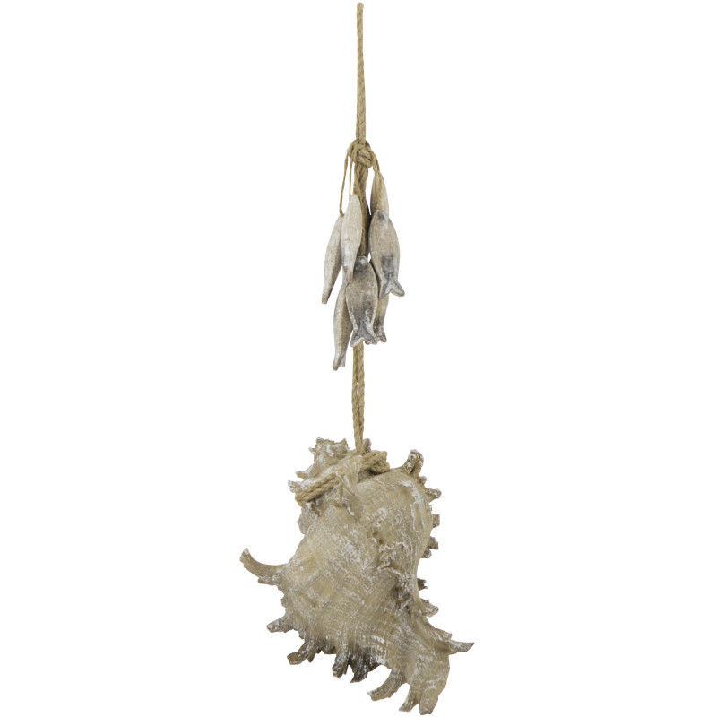 Suspension déco bord de mer Coquillage & Poissons Bois MDF Naturel Blanchi Corde Tressé Nautilia 