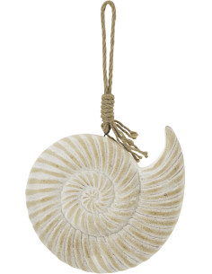 Suspension déco bord de mer Coquillage Ammonite Bois MDF Naturel Blanchi Corde Tressé Nautilia 