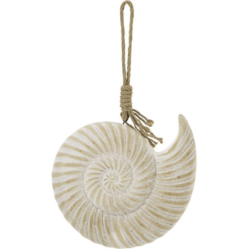 Suspension déco bord de mer Coquillage Ammonite Bois MDF Naturel Blanchi Corde Tressé Nautilia 