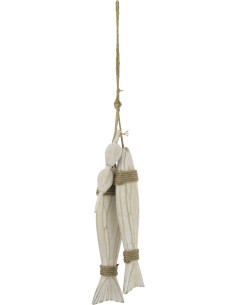 Suspension déco bord de mer 2 Poissons Bois MDF Naturel Blanchi Corde Tressé Nautilia 