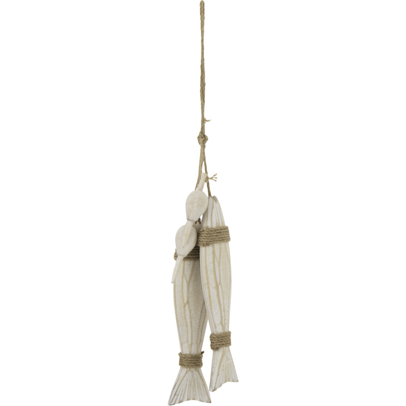Suspension déco bord de mer 2 Poissons Bois MDF Naturel Blanchi Corde Tressé Nautilia 