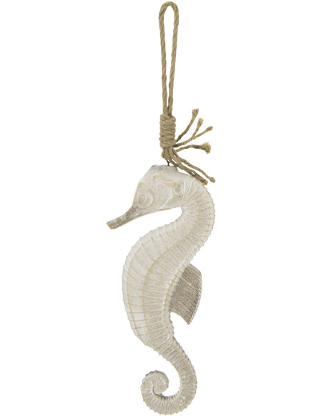 Suspension déco bord de mer Hippocampe Bois MDF Naturel Blanchi Corde Tressé Nautilia J-Line - 1