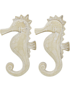 Lot de 2 Suspensions déco bord de mer Hippocampes Bois MDF Naturel Blanchi Corde Tressé Nautilia 