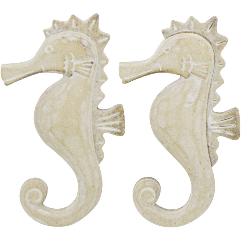 Lot de 2 Suspensions déco bord de mer Hippocampes Bois MDF Naturel Blanchi Corde Tressé Nautilia 