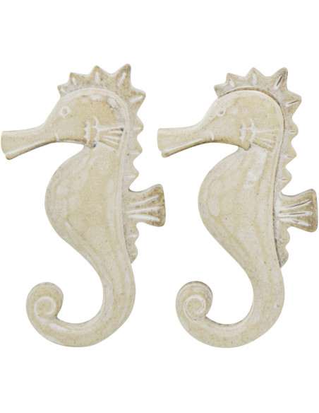 Lot de 2 Suspensions déco bord de mer Hippocampes Bois MDF Naturel Blanchi Corde Tressé Nautilia 
