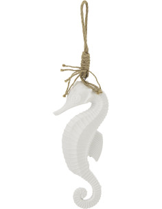 Suspension déco bord de mer Hippocampe Bois MDF Blanc Corde Naturel Tressé Nautilia 