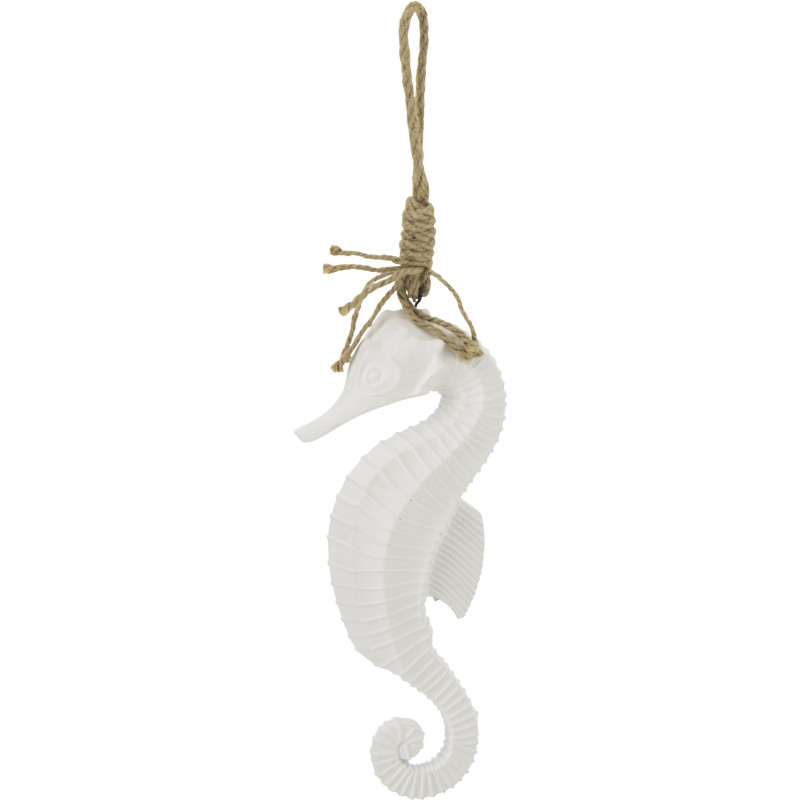 Suspension déco bord de mer Hippocampe Bois MDF Blanc Corde Naturel Tressé Nautilia 
