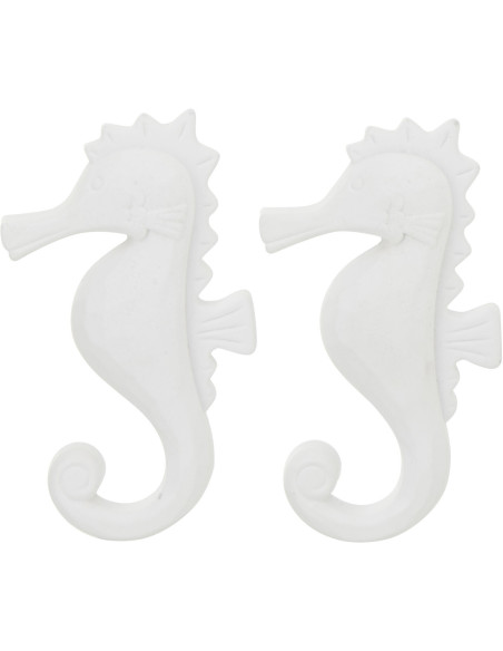 Lot de 2 Suspensions déco bord de mer Hippocampes Bois MDF Blanc Corde Naturel Tressé Nautilia 