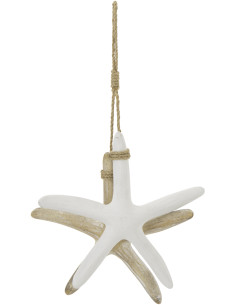 Suspension déco bord de mer 2 Étoiles de mer Bois MDF Naturel Blanc Corde Tressé Nautilia 