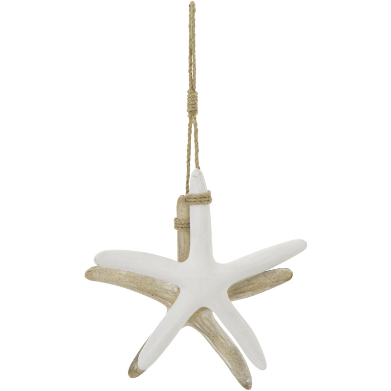 Suspension déco bord de mer 2 Étoiles de mer Bois MDF Naturel Blanc Corde Tressé Nautilia 