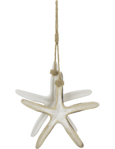 Suspension déco bord de mer 2 Étoiles de mer Bois MDF Naturel Blanc Corde Tressé Nautilia 