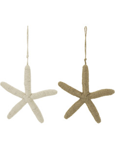 Lot de Suspensions déco bord de mer Étoile de mer Corde Naturel Blanc Tressé Résine Nautilia 