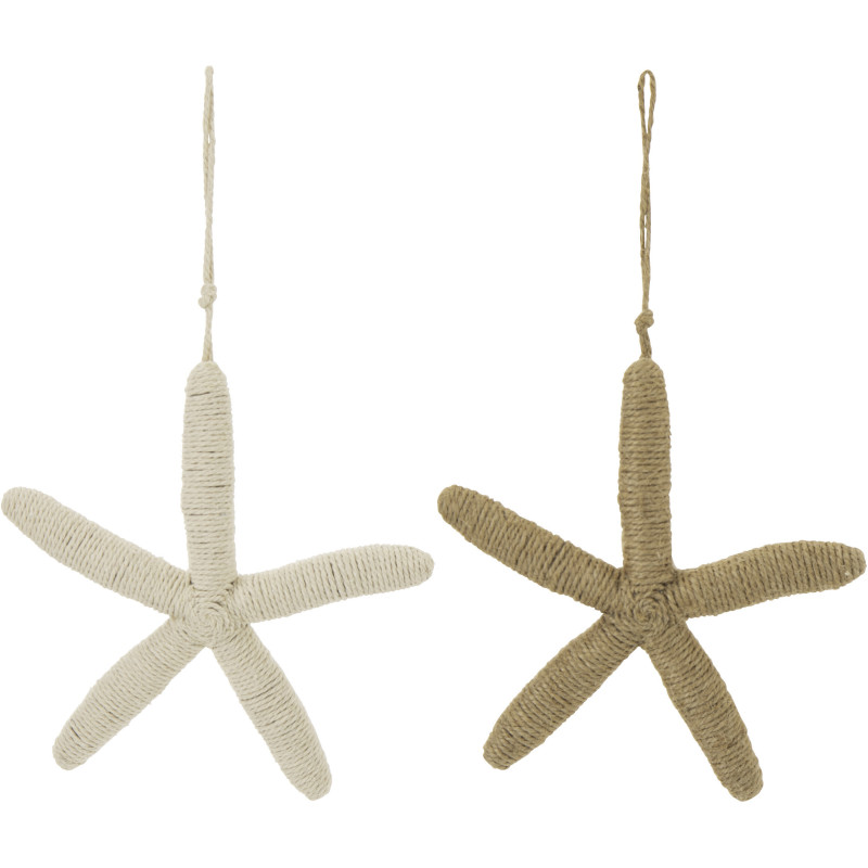 Lot de Suspensions déco bord de mer Étoile de mer Corde Naturel Blanc Tressé Résine Nautilia 