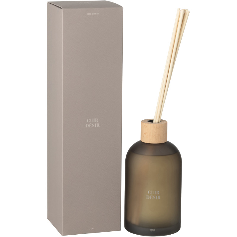 Grand Diffuseur de parfum à bâtonnets Mélange boisé Cuir Désir 550 ml Verre Beige Accord Essentiels 