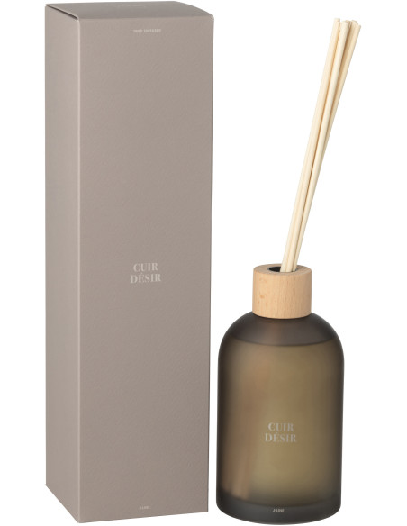 Grand Diffuseur de parfum à bâtonnets Mélange boisé Cuir Désir 550 ml Verre Beige Accord Essentiels 