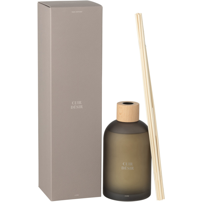 Grand Diffuseur de parfum à bâtonnets Mélange boisé Cuir Désir 550 ml Verre Beige Accord Essentiels 