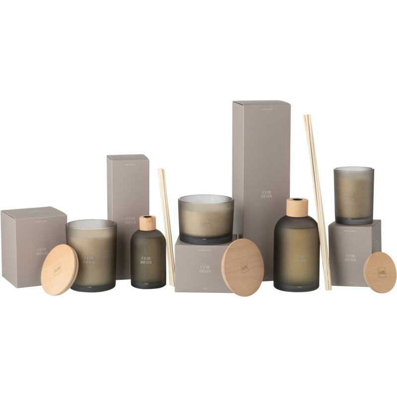 Grand Diffuseur de parfum à bâtonnets Mélange boisé Cuir Désir 550 ml Verre Beige Accord Essentiels 