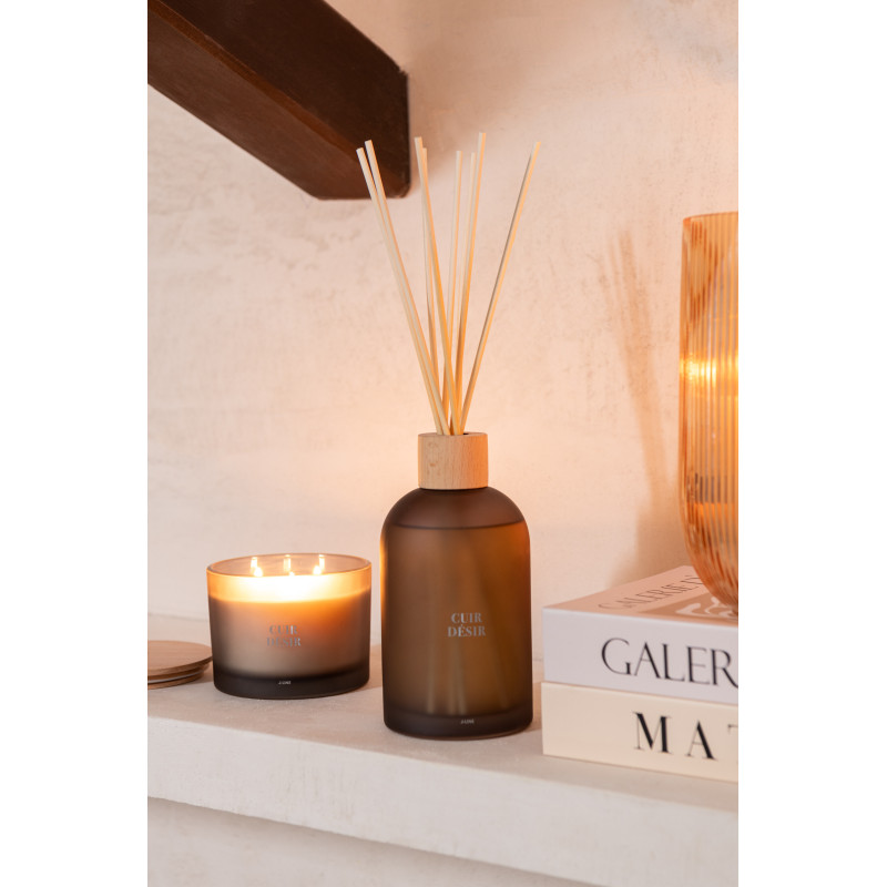 Grand Diffuseur de parfum à bâtonnets Mélange boisé Cuir Désir 550 ml Verre Beige Accord Essentiels 