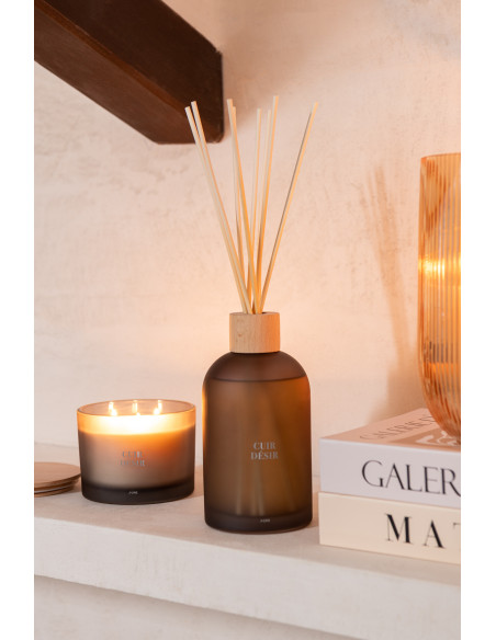 Grand Diffuseur de parfum à bâtonnets Mélange boisé Cuir Désir 550 ml Verre Beige Accord Essentiels 