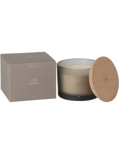 Bougie parfumée Mélange boisé Cuir Désir 28 H Verre Beige Cire Accord Essentiels 
