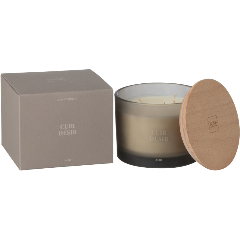 Bougie parfumée Mélange boisé Cuir Désir 28 H Verre Beige Cire Accord Essentiels 