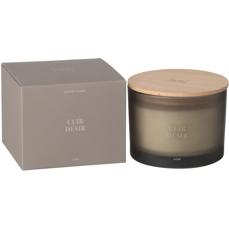 Bougie parfumée Mélange boisé Cuir Désir 28 H Verre Beige Cire Accord Essentiels 