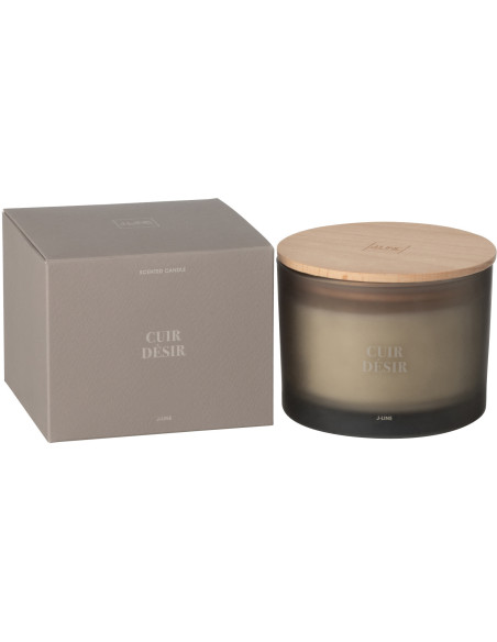 Bougie parfumée Mélange boisé Cuir Désir 28 H Verre Beige Cire Accord Essentiels 