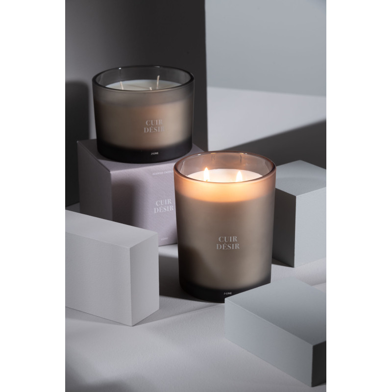 Bougie parfumée Mélange boisé Cuir Désir 28 H Verre Beige Cire Accord Essentiels 