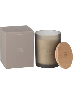 Bougie parfumée longue durée Mélange boisé Cuir Désir 52 H Verre Beige Cire Accord Essentiels 