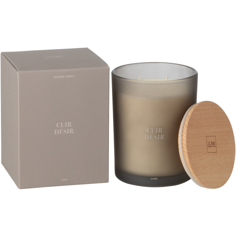 Bougie parfumée longue durée Mélange boisé Cuir Désir 52 H Verre Beige Cire Accord Essentiels 