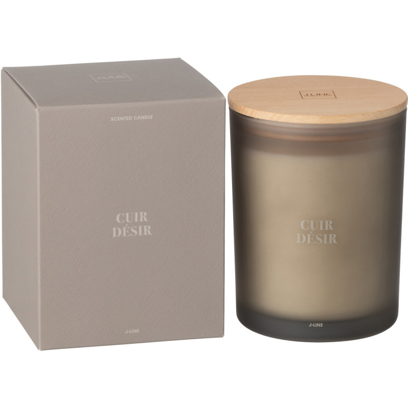 Bougie parfumée longue durée Mélange boisé Cuir Désir 52 H Verre Beige Cire Accord Essentiels 